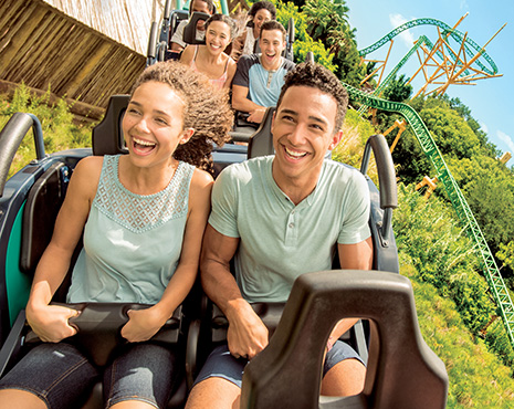 Family using Busch Gardens Tampa Bay Fun Card to ride roller coaster